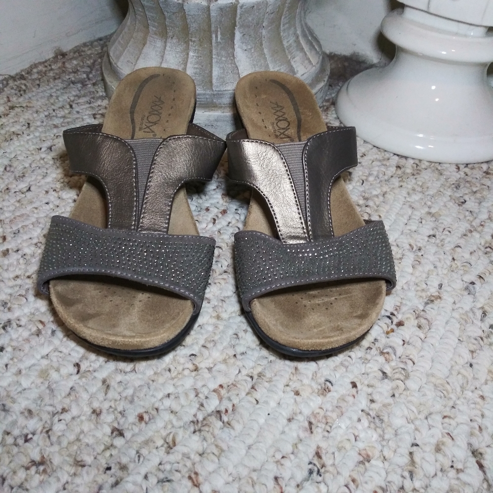 Axxiom Arika Pewter Sparkly Rhinestone Studded Vegan Leather Sandals
